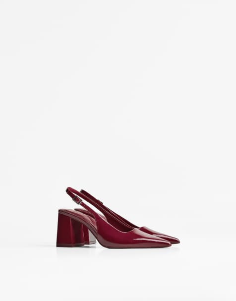 Bershka - Slingback-schoenen met blokhak in bordeauxrood - view 1