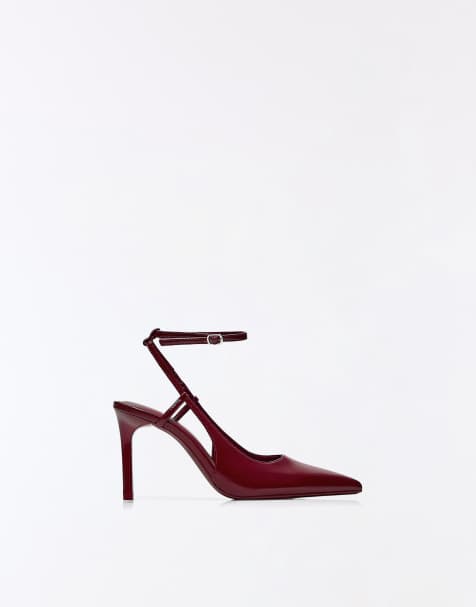 Bershka slingback schoenen met hak en enkelbandje in rood - view 1