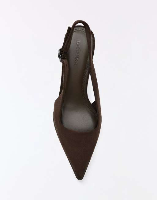 Bershka slingback schoenen met kitten heel in bruin, 4 van 7