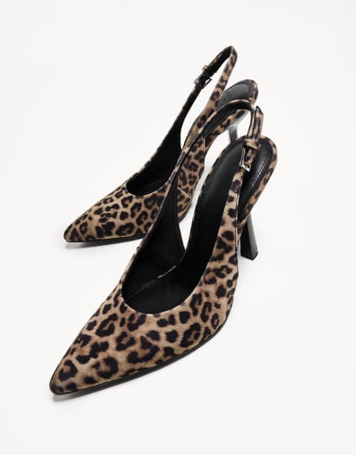 Bershka – Slingback-Schuhe in Braun mit Animalprint und Absatz ASOS - Main Image