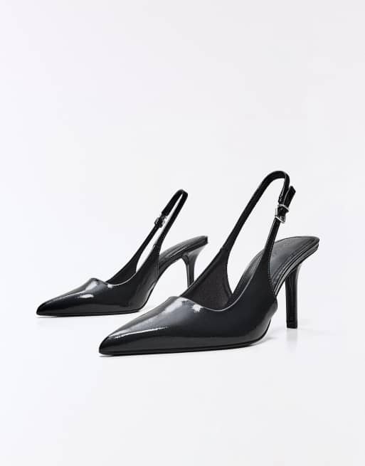 Bershka Slingback-Schuhe mit Absatz in Schwarz, 6 von 7