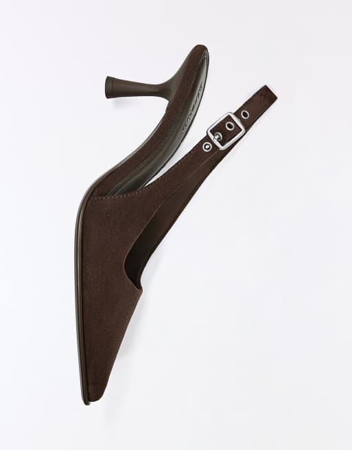 Bershka Slingback-Schuhe mit Kitten-Heel in Braun, 5 von 7