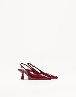 Bershka - Slingback-Schuhe mit Kitten-Heel in Burgunderrot