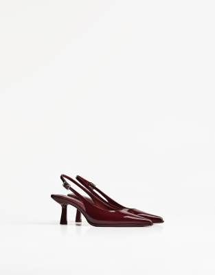 Bershka - Slingback-Schuhe mit Kitten-Heel in Burgunderrot