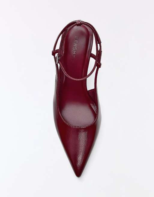Bershka slingback-sko med hæl og ankelrem i rød, 4 af 5