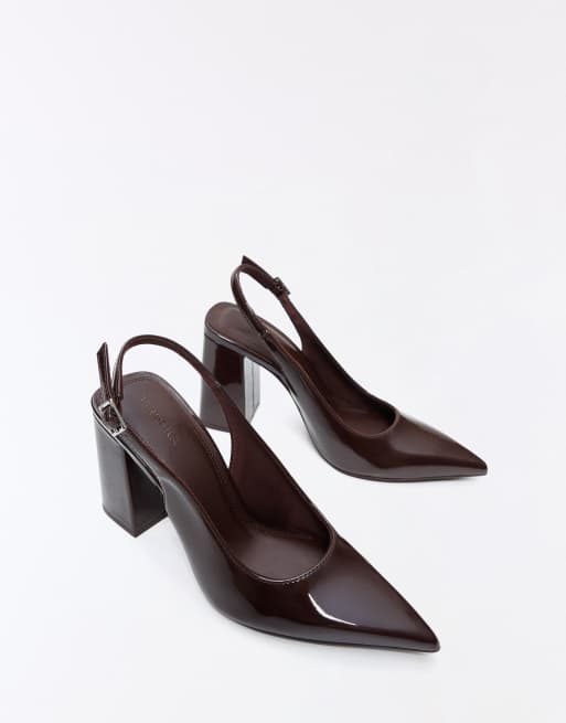 Bershka slingback-skor med blockklack i brunt, 5 av 7