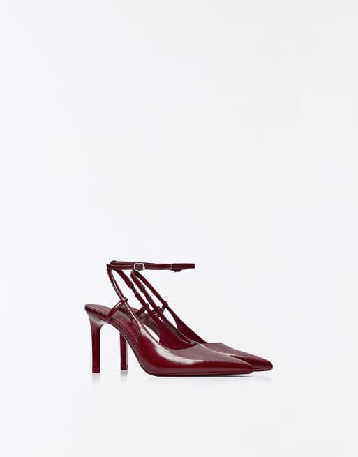 Bershka slingback-skor med klack och ankelrem i rött, 2 av 5