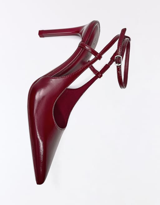 Bershka slingback-skor med klack och ankelrem i rött, 3 av 5