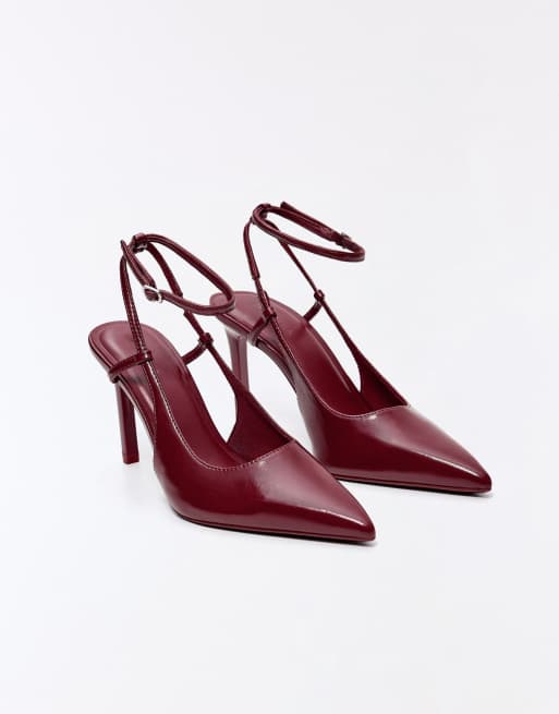 Bershka slingback-skor med klack och ankelrem i rött, 5 av 5