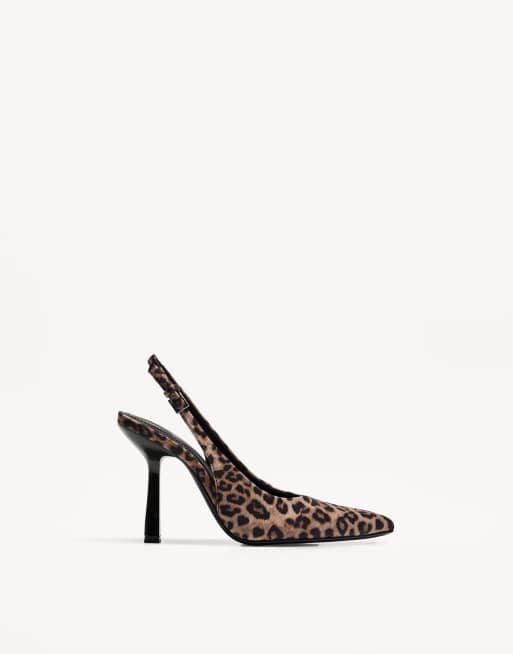 Bershka - Slingbackschoenen met hak en dierenprint in bruin
