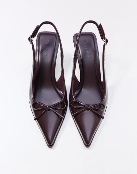 Bershka - Slingbackschoenen met kitten hakken in bordeauxrood - view 1