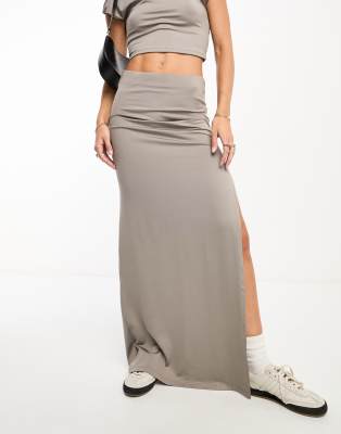 Bershka Slinky Maxi Skirt In Chalk Gray - Part Of A Set