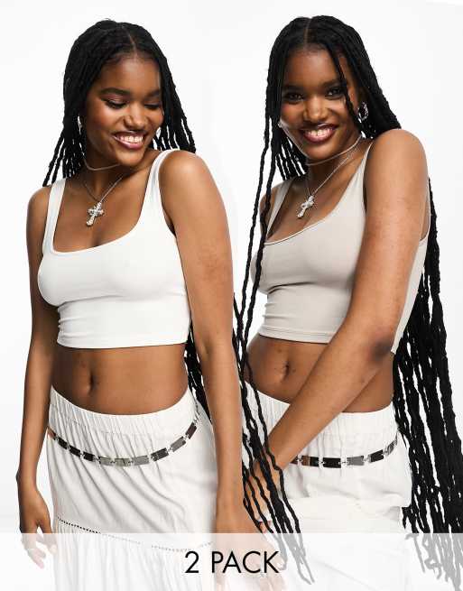 Bershka slinky singlet top 2 pack in white and grey