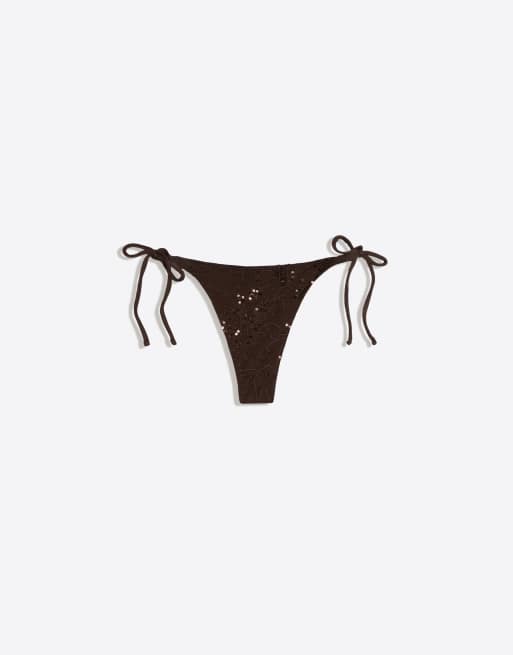 Bershka - Slip bikini con paillettes marroni, 4 di 4