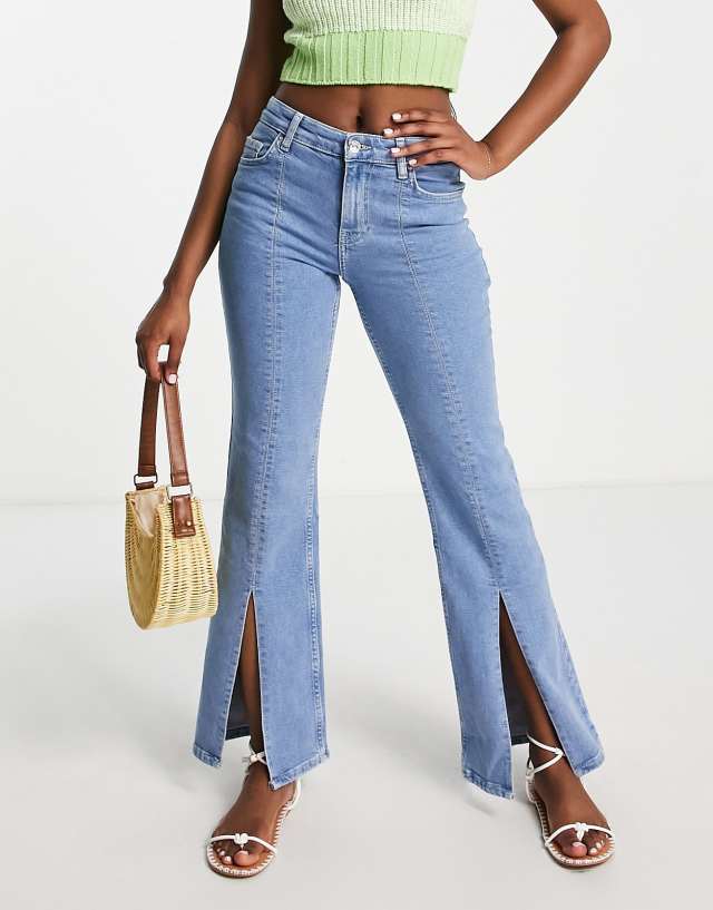 Bershka slit front jeans in light blue