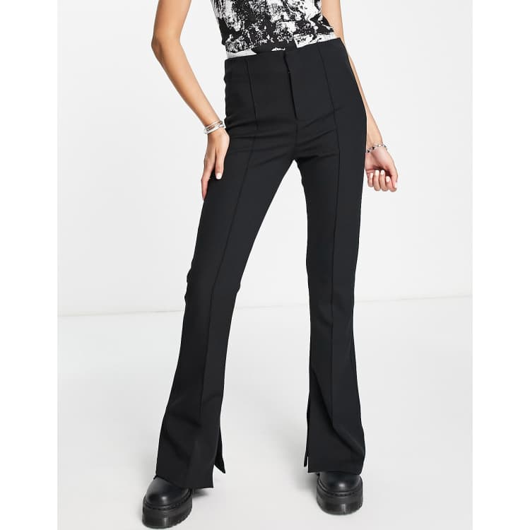 Bershka slit hem flare pants in black