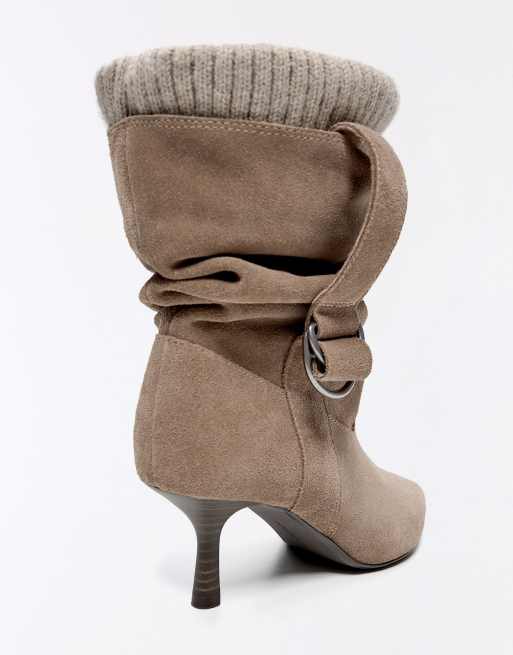 Bershka slouchy ankelboots i läderimitation i beige, 6 av 6