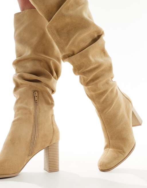 Bershka slouchy boots in tan ASOS