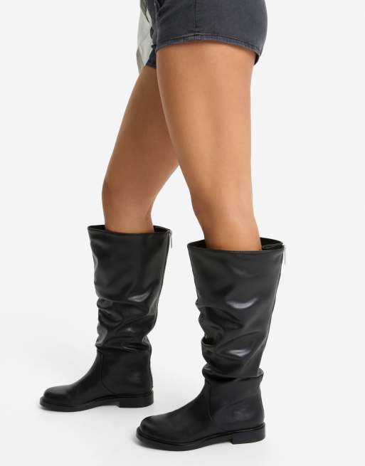 Bershka slouchy boots med platt sula i svart, 7 av 7