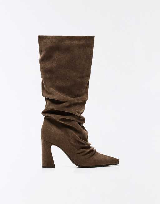 Bershka Slouchy heel boots in tan, 3 of 7