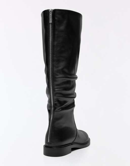 Bershka slouchy laarzen met platte zool in zwart, 4 van 7