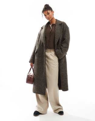 slouchy tailored coat in brown check-Gray