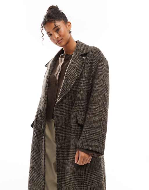 Bershka slouchy tailored coat in brown check
