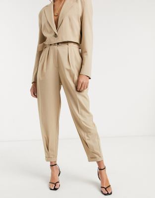 beige trouser suit