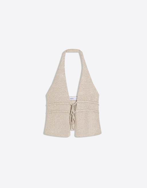 Bershka - Sølvfarvet halterneck-overdel i pailletstof, 2 af 4