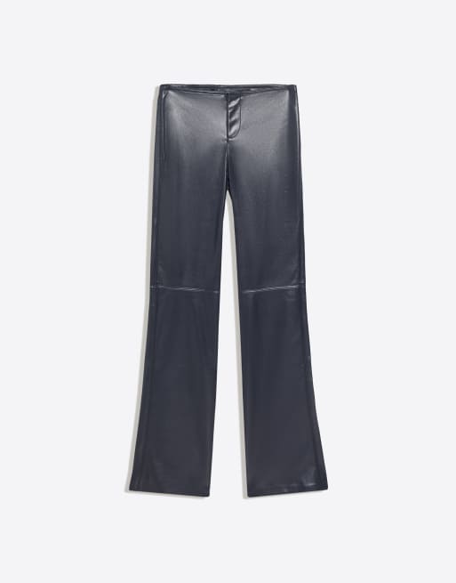 Bershka smala byxor i läderimitation i denimblått, 5 av 5