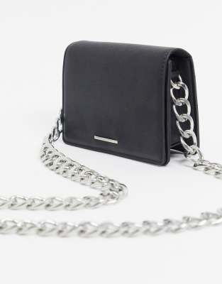 black cross body bag with silver chain