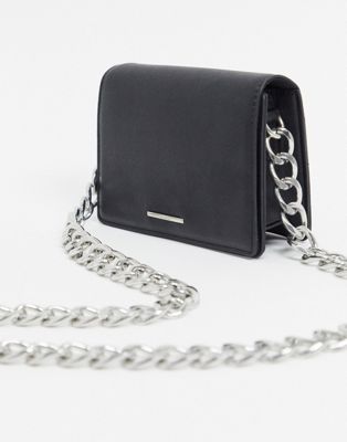 black cross body bag with silver chain