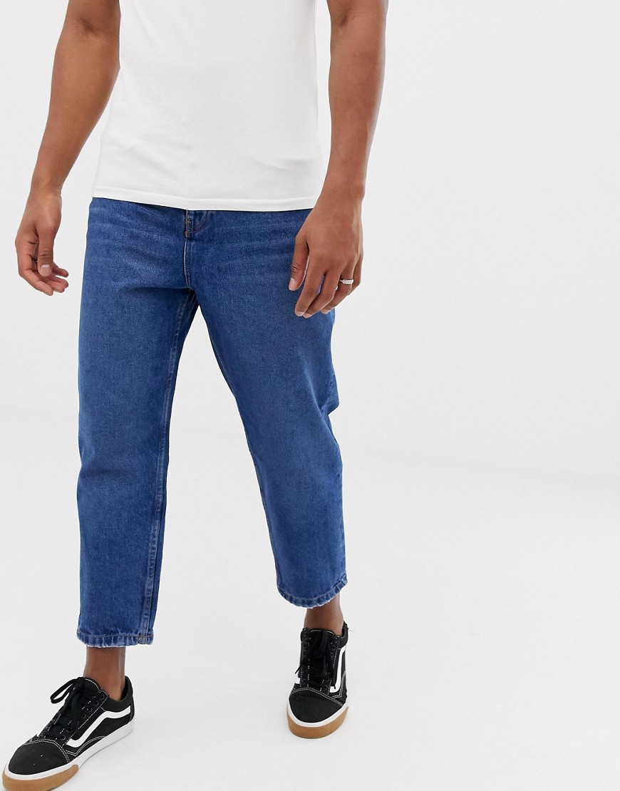 Bershka - Smalle dad jeans in middenblauw