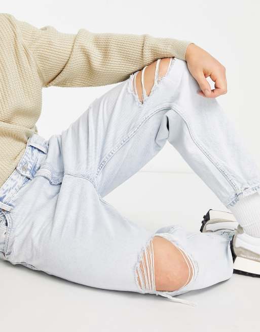 Bershka - Smaltoelopende jeans met scheuren in lichtblauw, 4 van 4