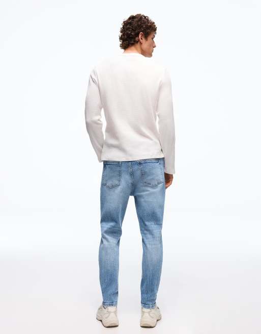 Bershka - Smaltoelopende jeans met scheuren in lichtblauw, 3 van 4