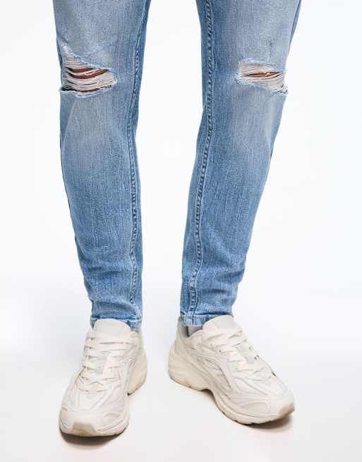 Bershka - Smaltoelopende jeans met scheuren in lichtblauw, 4 van 4