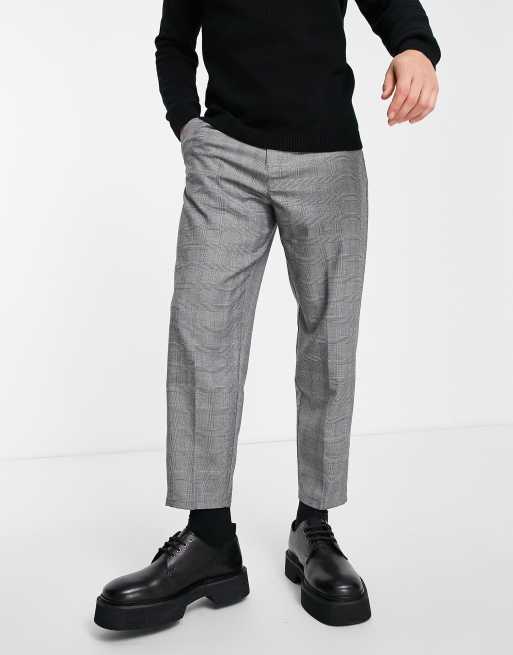 Bershka smart check pants in grey