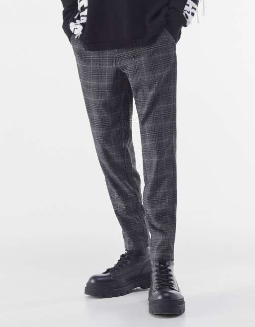 Bershka smart skinny pant in gray check 