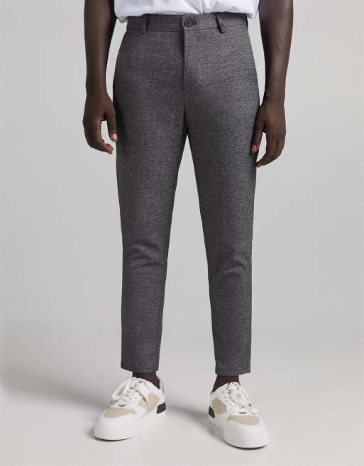 Bershka smart skinny pants in grey texture