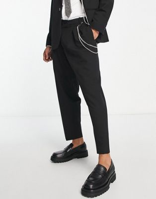 Bershka smart taliored trouser co-ord with detachable chain in black - ASOS Price Checker