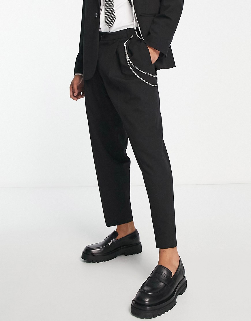 Bershka smart taliored trouser co-ord with detachable chain in black