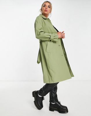 Bershka smart trench coat in khaki