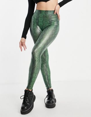 Bershka snake print leggings in green