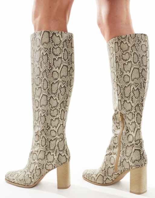 Bershka snakeskin effect calf length boots ASOS