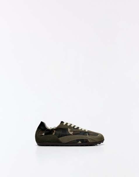 Bershka Sneaker im Retro-Stil, schmal, khaki - view 1