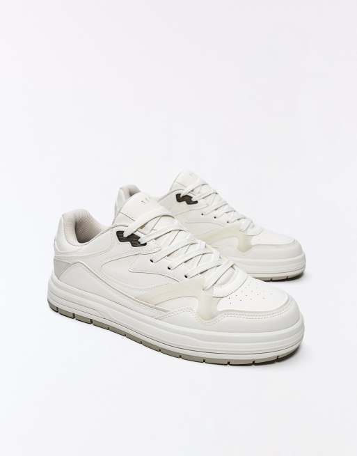 Bershka - Sneakers bianche con suola spessa, 3 di 4