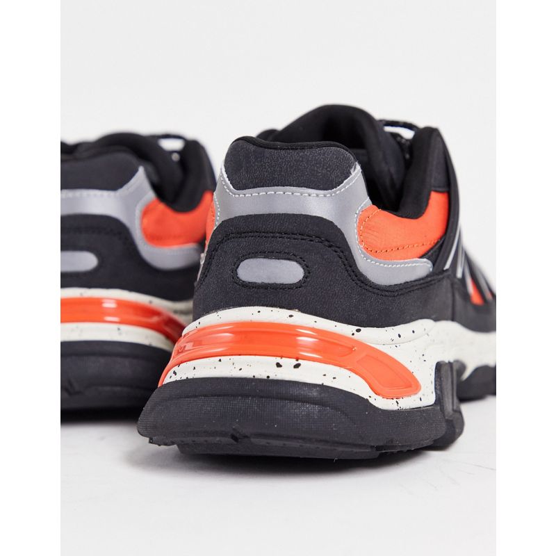 Uomo Sneakers Bershka - Sneakers da corsa riflettenti con suola spessa, colore nero e arancione