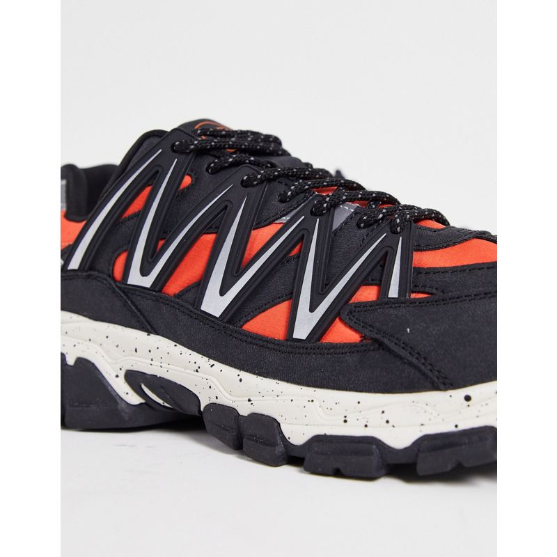 Uomo Sneakers Bershka - Sneakers da corsa riflettenti con suola spessa, colore nero e arancione