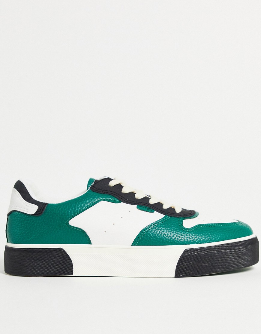 Bershka sneakers in white with green and black contrasts