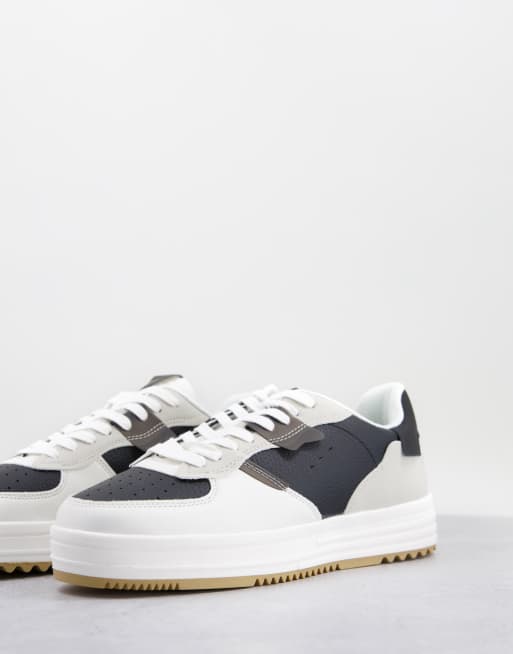 Bershka sneakers in white with navy contrasts